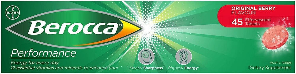Berocca Performance Original tablet closeup with vibrant berry color.