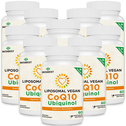 Besibest liposomal CoQ10 bottle with enhanced absorption focus for daily vitality.