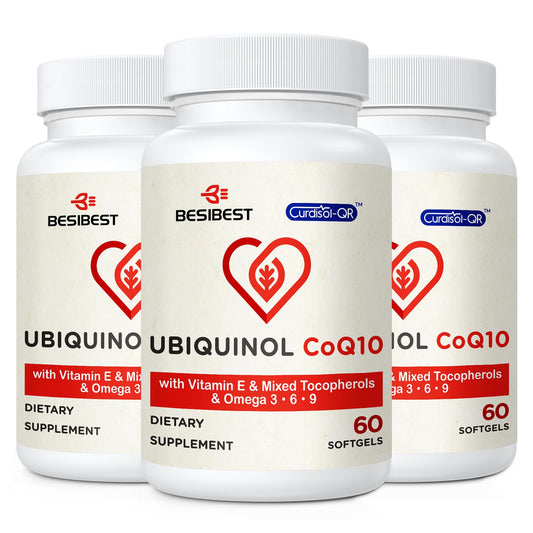 Besibest ubiquinol 600mg softgel bottle for daily energy support.