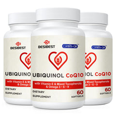 Besibest ubiquinol 600mg softgel bottle for daily energy support.