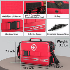 Besst Survivor portable first aid kit with top and side handles for travel.