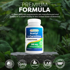 Best Naturals ALCAR product with gluten-free and non-GMO labeling.