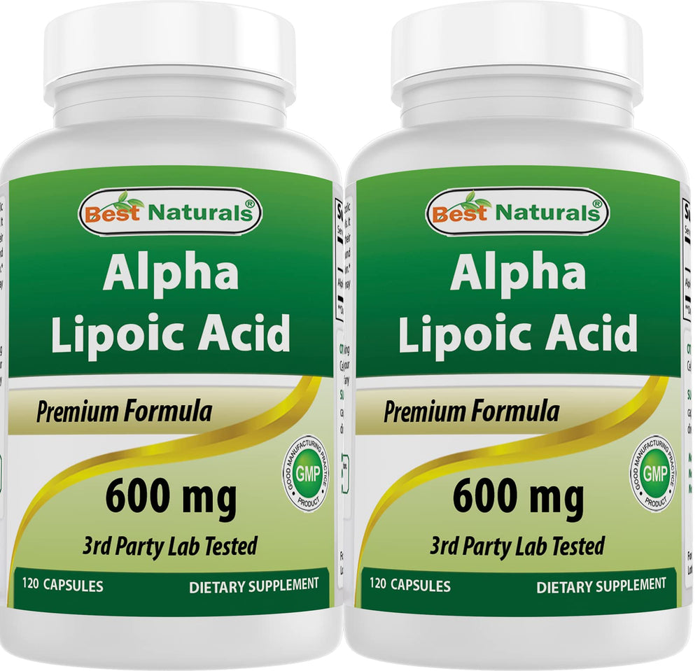 Best Naturals Alpha Lipoic Acid 600 mg bottle front view, signaling trust and quality