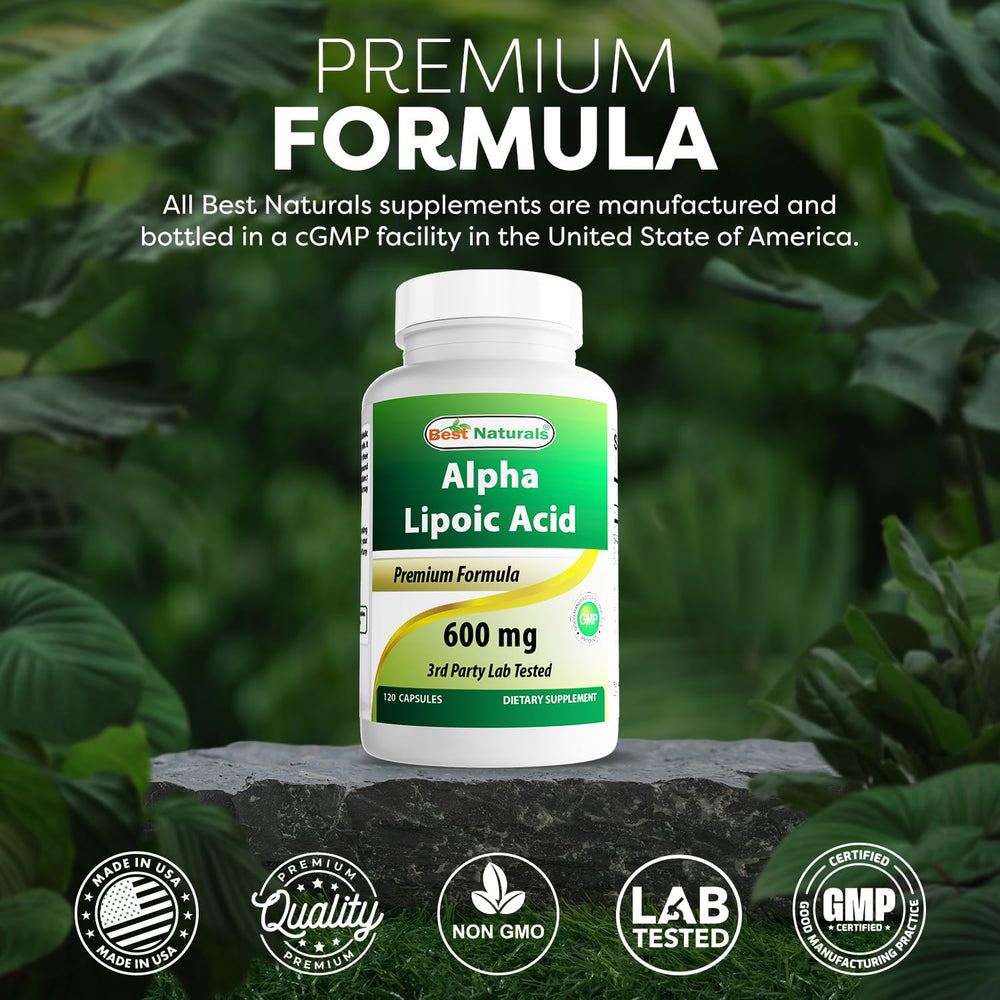 Best Naturals Alpha Lipoic Acid 600 mg nutrition facts label, guiding allergen information