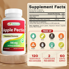 Best Naturals Apple Pectin capsules close-up highlighting 700 mg per capsule