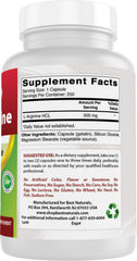 Best Naturals L-Arginine capsules on white background, easy-to-scan label