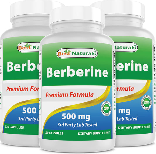 Best Naturals Berberine 500mg bottle labeled for daily immune and cardiovascular support.