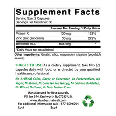 Best Naturals Berberine Plus label close-up highlighting purity and ingredients.