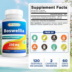 Best Naturals Boswellia Serrata Joint Health bottle side view with label showing 65 percent boswellic acids