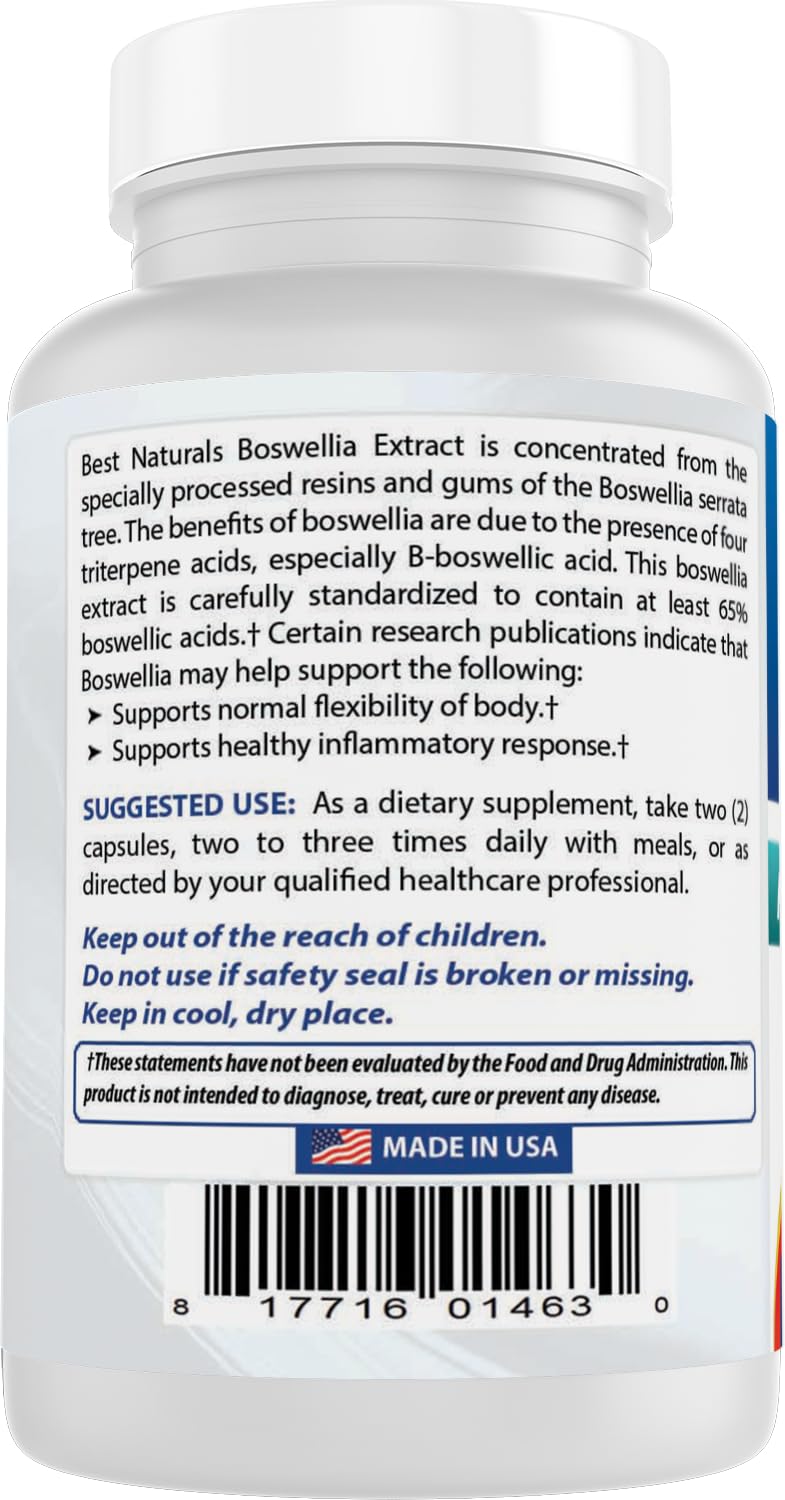 Best Naturals Boswellia Serrata Joint Health branding emphasizing purity and third-party testing