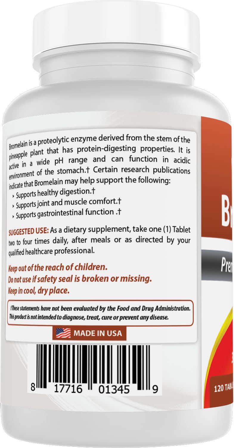 Best Naturals Bromelain 500mg tablet lab-tested seal indicating third-party verification.