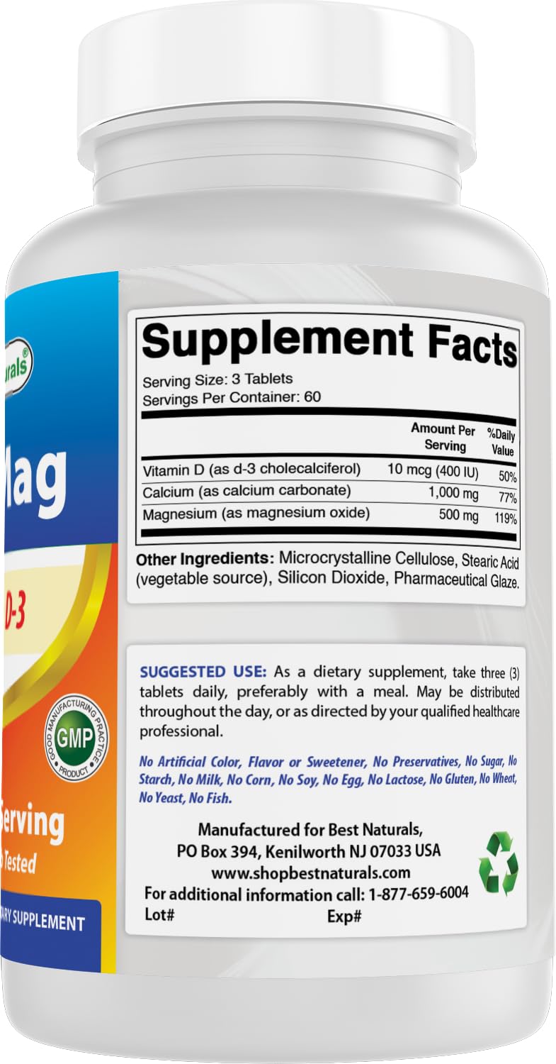 Best Naturals calcium magnesium vitamin D3 bottle on kitchen counter for easy daily routine.