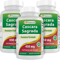Best Naturals Cascara Sagrada bottle with 450 mg capsules for daily use.