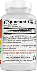 Ingredient panel of Best Naturals Chromium Picolinate showing clean formula