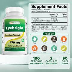 Close-up of Best Naturals Eyebright capsules showing consistent 470 mg dose
