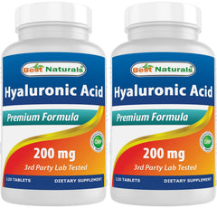 Best Naturals Hyaluronic Acid bottle front shows 200 mg potency for skin and joints.