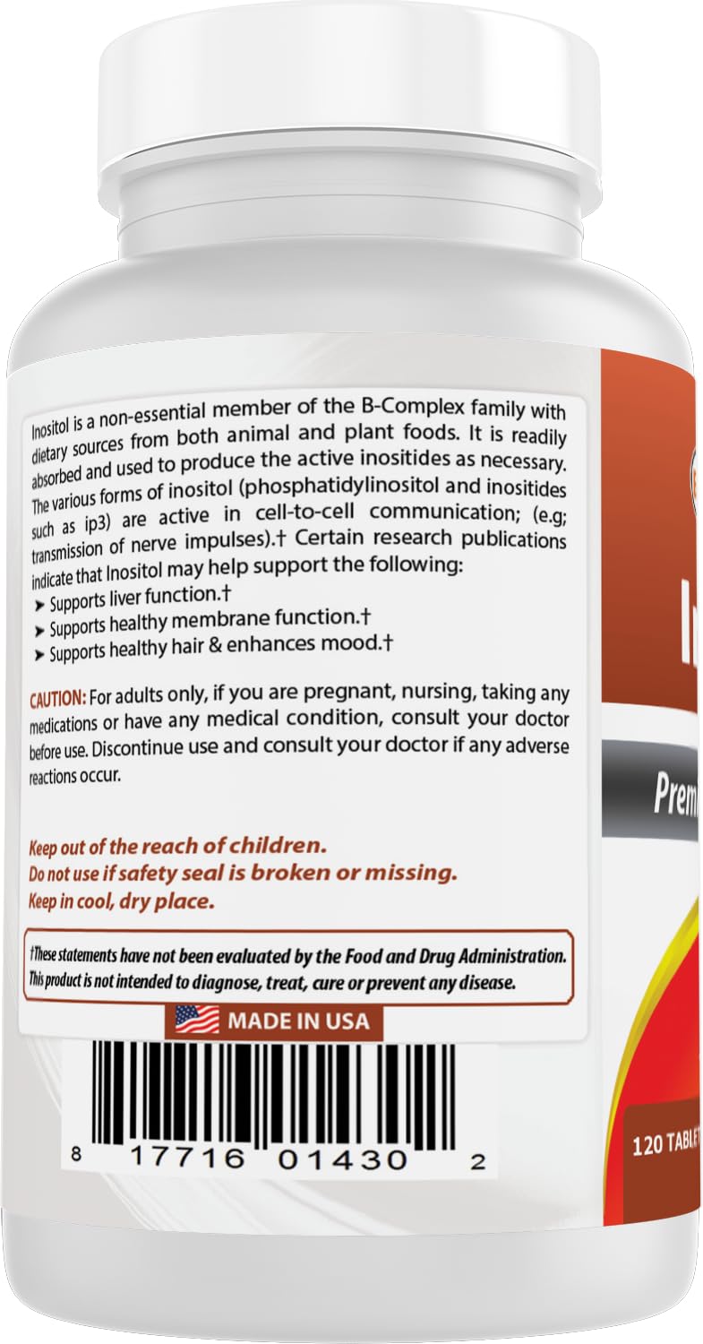 Best Naturals Inositol 1000 mg lab-tested seal emphasizes quality.