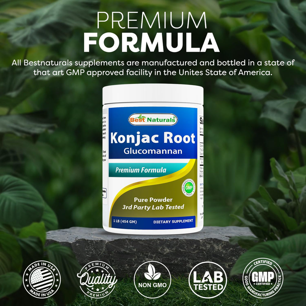 Best Naturals glucomanano Konjac - fábrica GMP: producción en instalación registrada y control de calidad