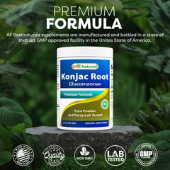 Best Naturals glucomanano Konjac - fábrica GMP: producción en instalación registrada y control de calidad