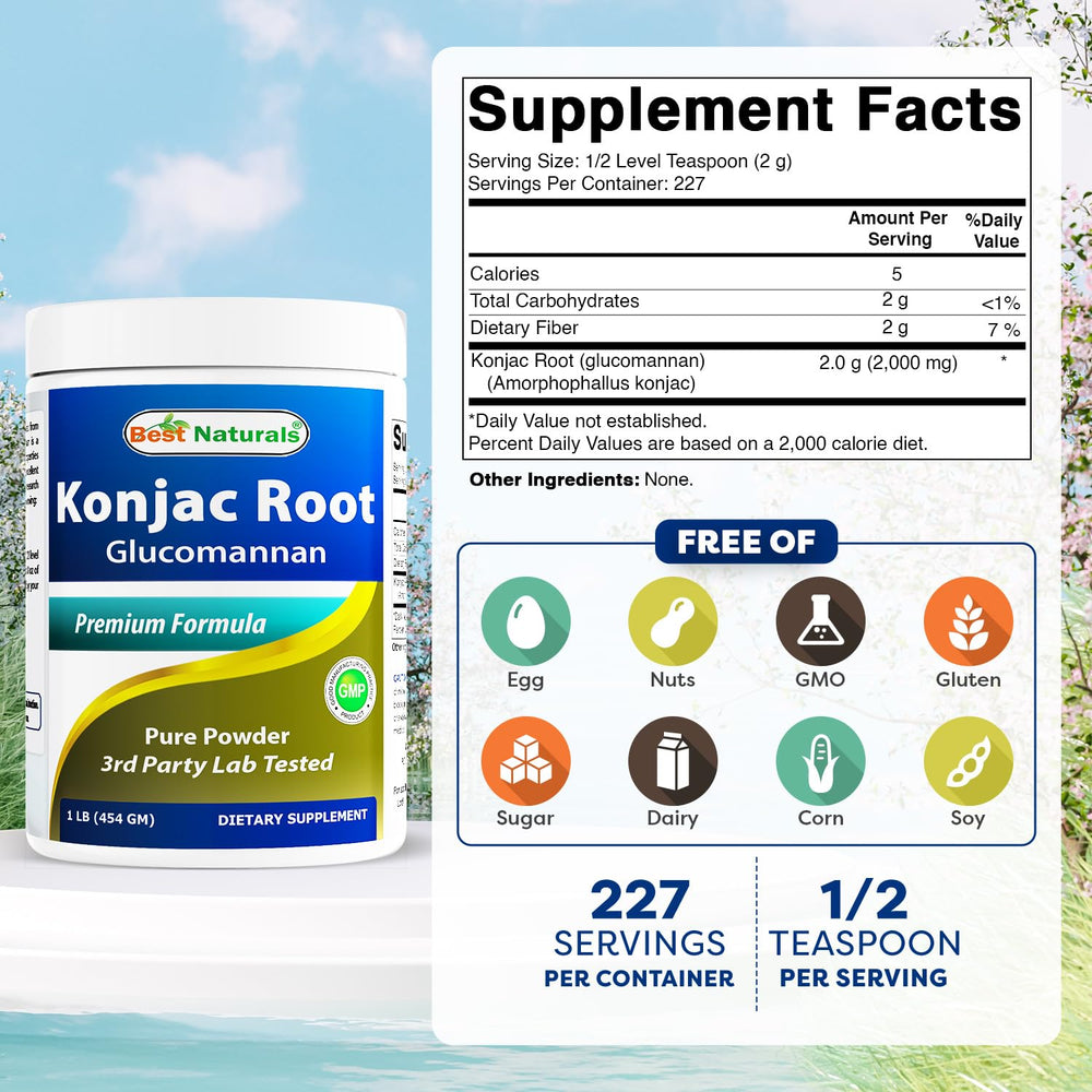 Best Naturals glucomanano Konjac - polvo: fibra soluble para apoyar la digestión