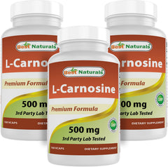 Best Naturals L-Carnosine 500 mg bottle front shows purity and branding.