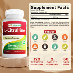 Best Naturals L-Citrulline bottle back label highlights purity and quality.