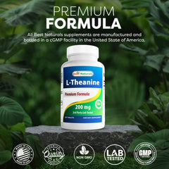 Best Naturals L-Theanine ingredient declaration emphasizing purity status.