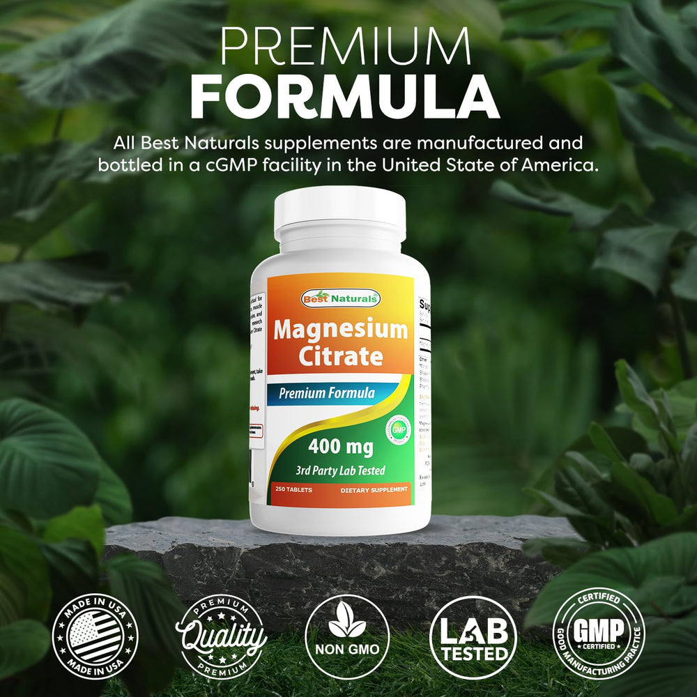Best Naturals Magnesium Citrate bottle shows USA manufacturing quality.