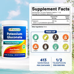 Best Naturals potassium gluconate bottle label shows purity and quality