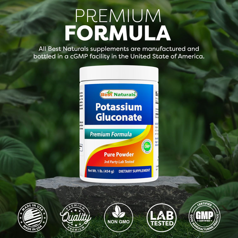 Best Naturals potassium gluconate packaging emphasizes USA-made production