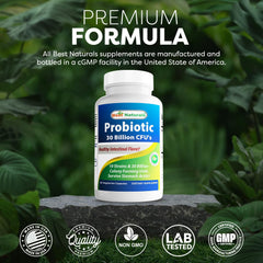 Best Naturals probiotic bottle proudly made in USA with GMP compliance
