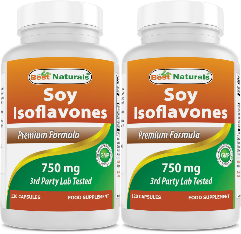 Best Naturals Soy Isoflavones 750 mg bottle front for daily wellness support.