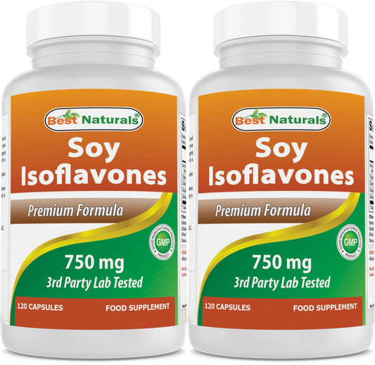 Best Naturals Soy Isoflavones 750 mg bottle front for daily wellness support.