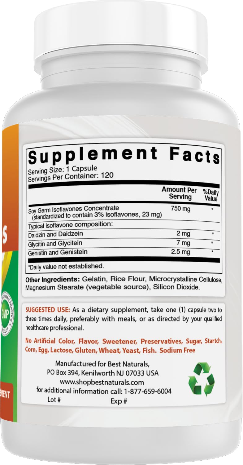 Best Naturals Soy Isoflavones bottle cap close-up suggests purity.