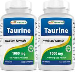 Best Naturals Taurine 1000 mg bottle front emphasizes purity and quality.