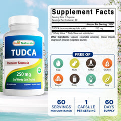 Best Naturals Tudca 250mg label close-up showing purity and dosage