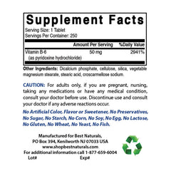 Best Naturals Vitamin B6 label close highlighting gluten-free and non-GMO attributes.
