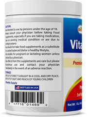 Best Naturals vitamin C powder packaging displays non-GMO and gluten-free attributes.