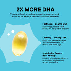 Mama Bird DHA-omega-3 softgels highlighting brain health support