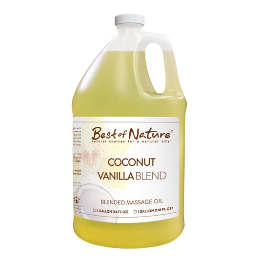 Best of Nature coconut-vanilla oil bottle for spa use and relaxation.