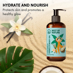 Best of Nature coconut vanilla spa-like experience oil promises at-home relaxation.