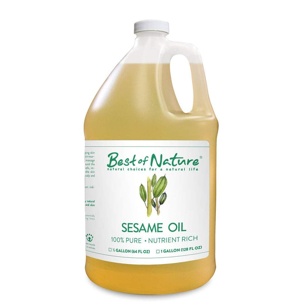 Best of Nature Sesame Oil bottle closeup highlighting pure unscented base for skin care