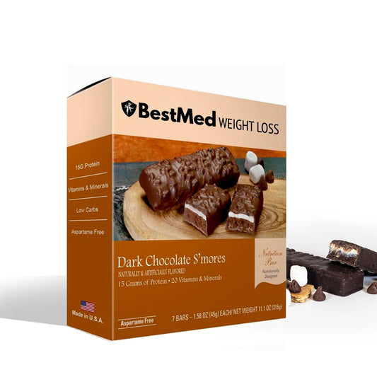BestMed Weight Loss bar packaging view, satisfying high-protein snack.