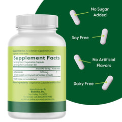 Label close-up on BESTVITE Artemisinin 200mg showing gluten-free and non-GMO attributes.