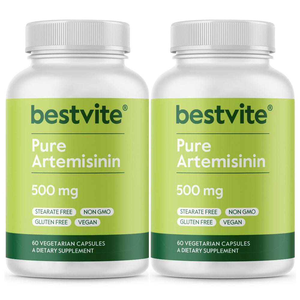 Bestvite Artemisinin 500mg capsules bottle front with vegan, gluten-free formula for potential immune support.