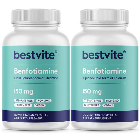 BESTVITE Benfotiamine bottle cap close-up showing vegan capsules for daily support.