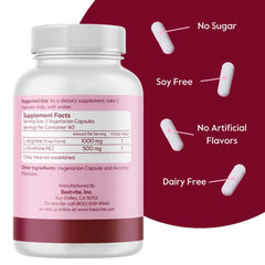BESTVITE L-Arginine L-Ornithine capsule close-up showing no fillers for clean intake