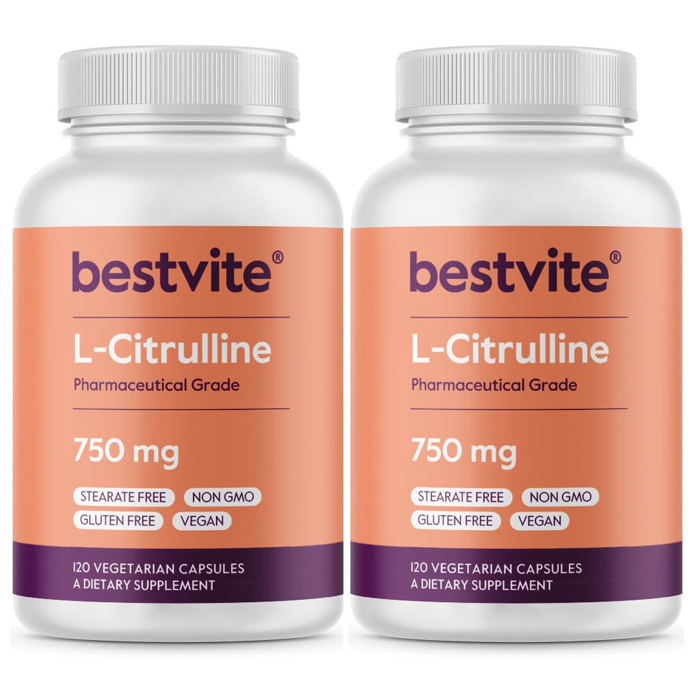 Bestvite L-Citrulline bottle front with 750 mg capsules for circulation support.