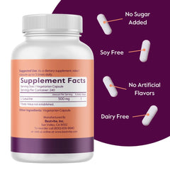 Bestvite Leucine bottle label emphasizing gluten-free and vegan features.