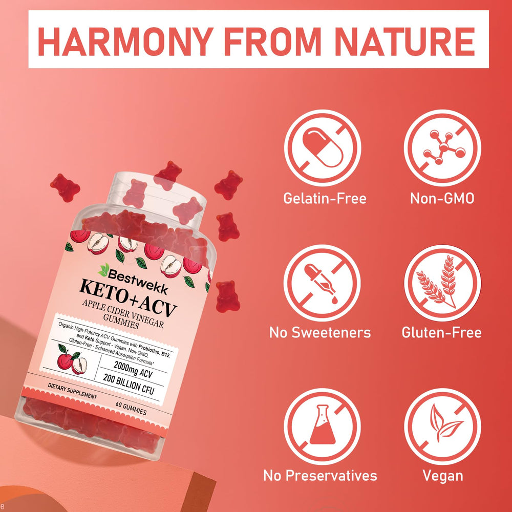 Bestwekk Gelatin-free vegan ACV gummies on nutrient label